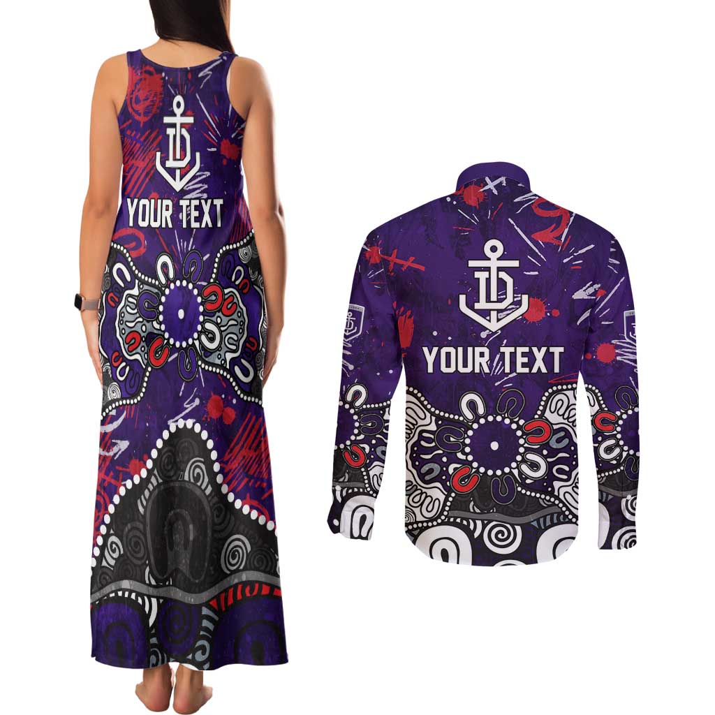 Personalized Fremantle Dockers Couples Matching Tank Maxi Dress and Long Sleeve Button Shirt Aboriginal Dot Painting Graffiti Style
