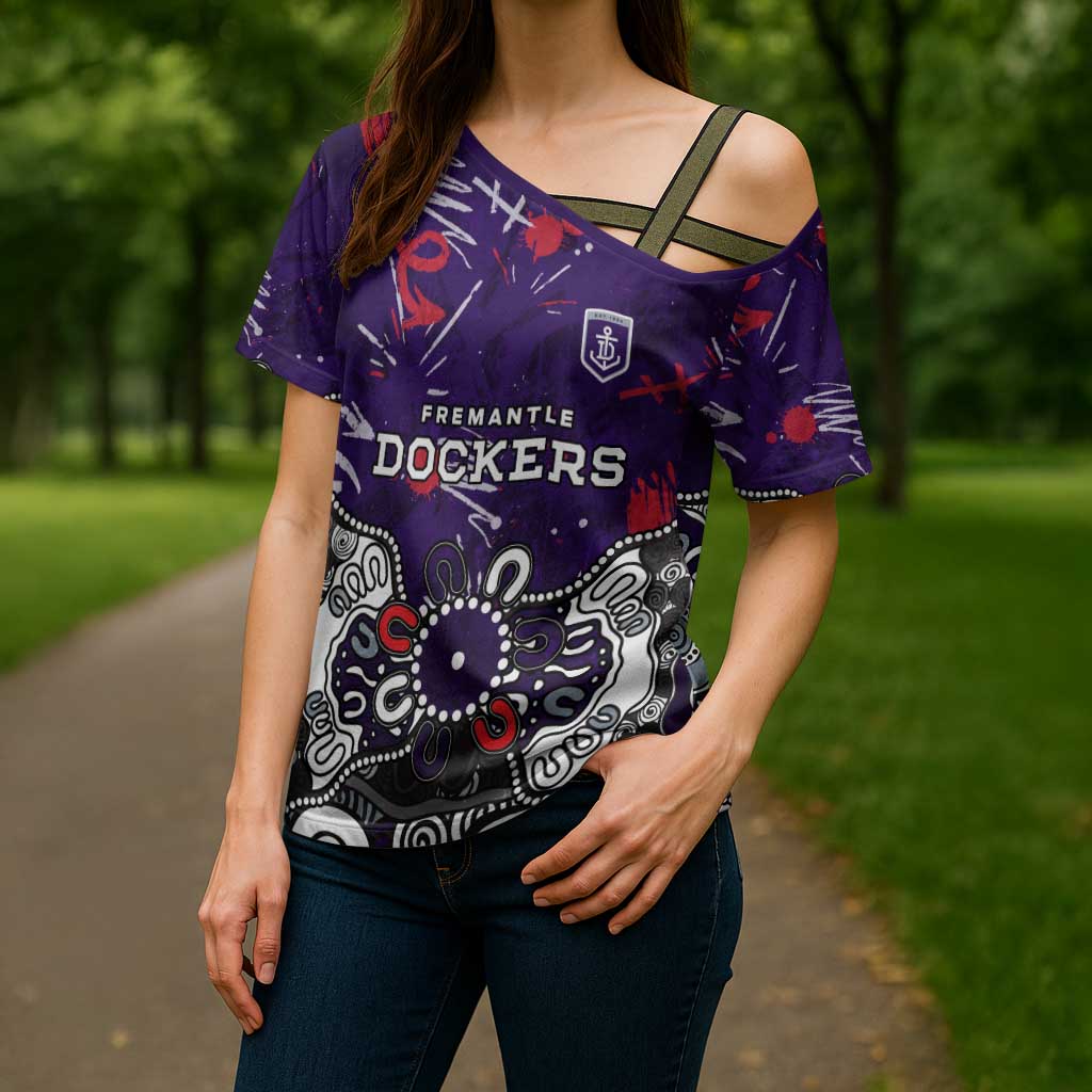 Personalized Fremantle Dockers Cross Shoulder Shirt Aboriginal Dot Painting Graffiti Style