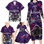 Personalized Fremantle Dockers Family Matching Long Sleeve Bodycon Dress and Hawaiian Shirt Aboriginal Dot Painting Graffiti Style