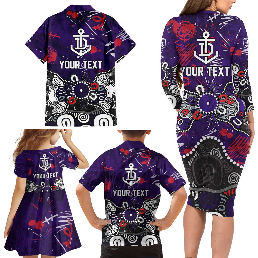 Personalized Fremantle Dockers Family Matching Long Sleeve Bodycon Dress and Hawaiian Shirt Aboriginal Dot Painting Graffiti Style