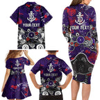 Personalized Fremantle Dockers Family Matching Long Sleeve Bodycon Dress and Hawaiian Shirt Aboriginal Dot Painting Graffiti Style