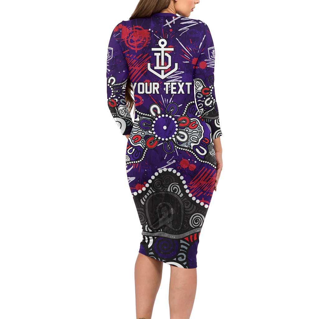 Personalized Fremantle Dockers Family Matching Long Sleeve Bodycon Dress and Hawaiian Shirt Aboriginal Dot Painting Graffiti Style