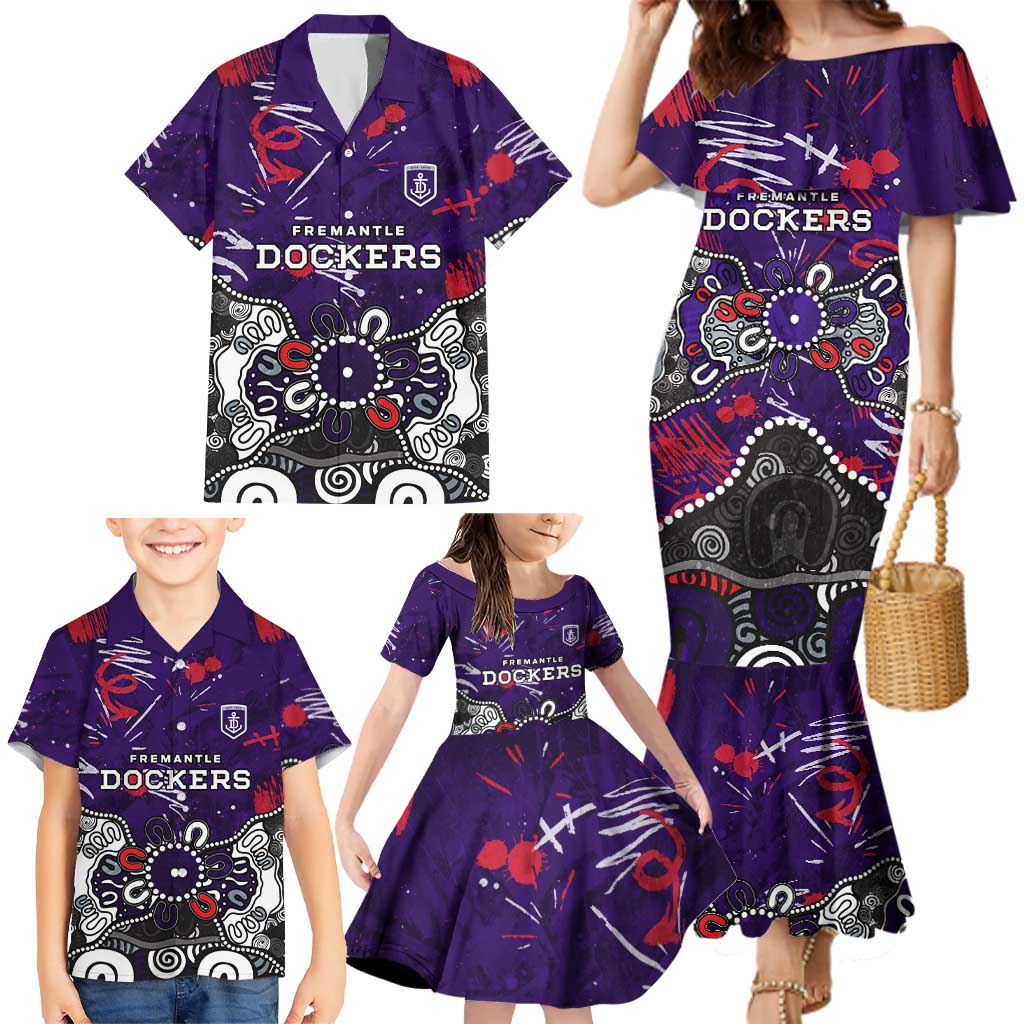 Personalized Fremantle Dockers Family Matching Mermaid Dress and Hawaiian Shirt Aboriginal Dot Painting Graffiti Style