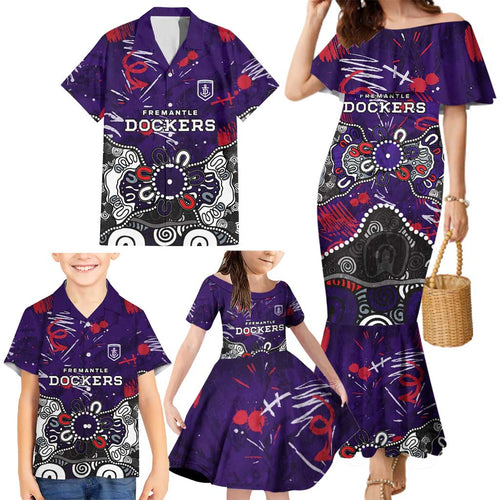 Personalized Fremantle Dockers Family Matching Mermaid Dress and Hawaiian Shirt Aboriginal Dot Painting Graffiti Style
