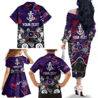 Personalized Fremantle Dockers Family Matching Off The Shoulder Long Sleeve Dress and Hawaiian Shirt Aboriginal Dot Painting Graffiti Style