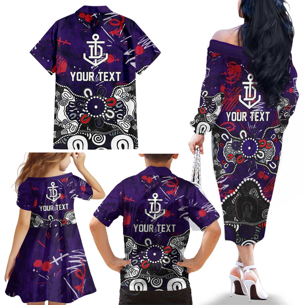 Personalized Fremantle Dockers Family Matching Off The Shoulder Long Sleeve Dress and Hawaiian Shirt Aboriginal Dot Painting Graffiti Style