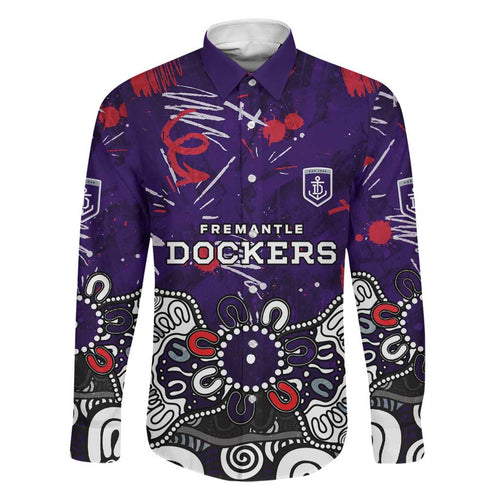 Personalized Fremantle Dockers Family Matching Off The Shoulder Long Sleeve Dress and Hawaiian Shirt Aboriginal Dot Painting Graffiti Style