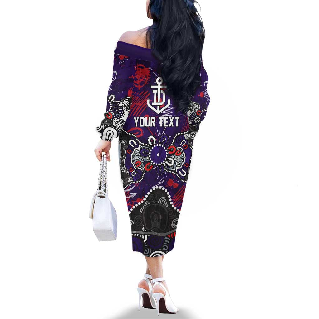 Personalized Fremantle Dockers Family Matching Off The Shoulder Long Sleeve Dress and Hawaiian Shirt Aboriginal Dot Painting Graffiti Style