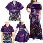 Personalized Fremantle Dockers Family Matching Off Shoulder Maxi Dress and Hawaiian Shirt Aboriginal Dot Painting Graffiti Style