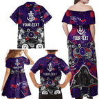 Personalized Fremantle Dockers Family Matching Off Shoulder Maxi Dress and Hawaiian Shirt Aboriginal Dot Painting Graffiti Style