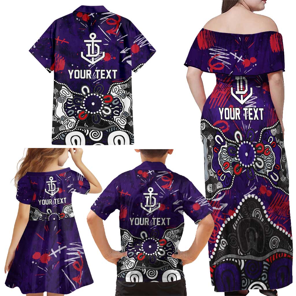 Personalized Fremantle Dockers Family Matching Off Shoulder Maxi Dress and Hawaiian Shirt Aboriginal Dot Painting Graffiti Style