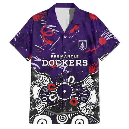 Personalized Fremantle Dockers Family Matching Off Shoulder Maxi Dress and Hawaiian Shirt Aboriginal Dot Painting Graffiti Style