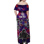 Personalized Fremantle Dockers Family Matching Off Shoulder Maxi Dress and Hawaiian Shirt Aboriginal Dot Painting Graffiti Style