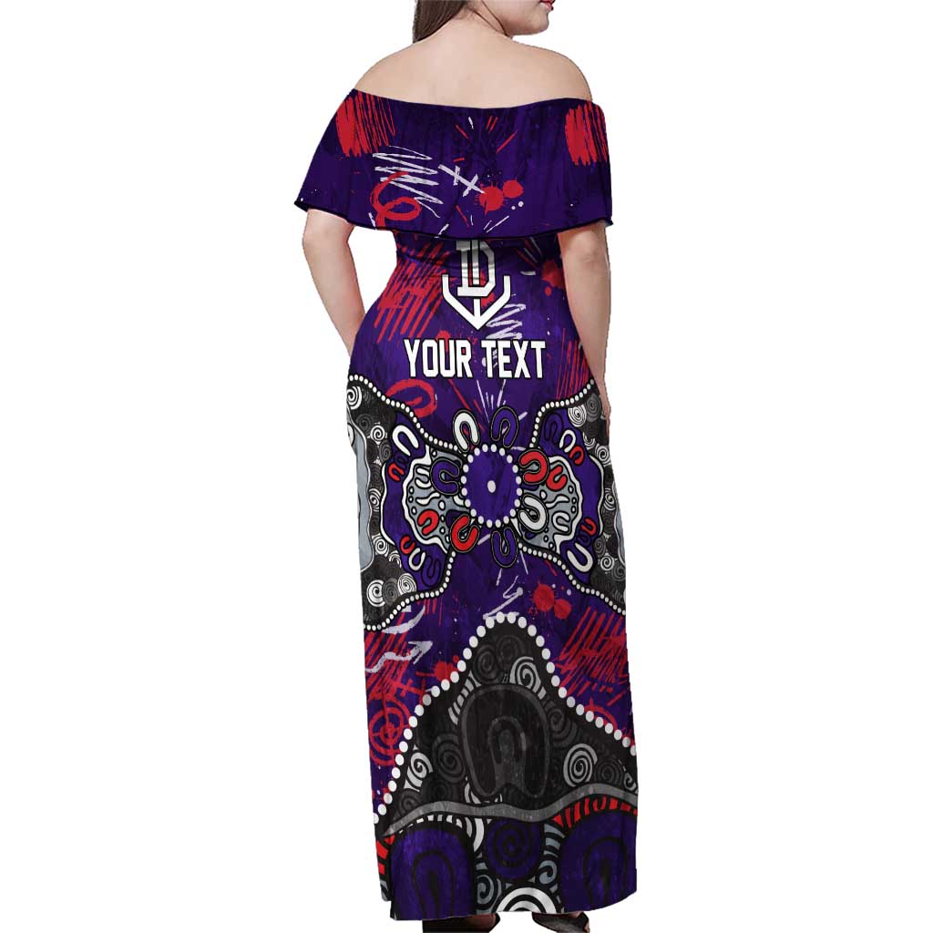 Personalized Fremantle Dockers Family Matching Off Shoulder Maxi Dress and Hawaiian Shirt Aboriginal Dot Painting Graffiti Style