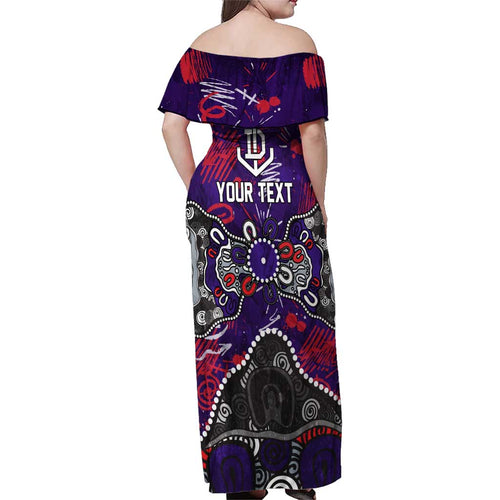 Personalized Fremantle Dockers Family Matching Off Shoulder Maxi Dress and Hawaiian Shirt Aboriginal Dot Painting Graffiti Style