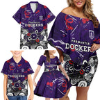 Personalized Fremantle Dockers Family Matching Off Shoulder Short Dress and Hawaiian Shirt Aboriginal Dot Painting Graffiti Style