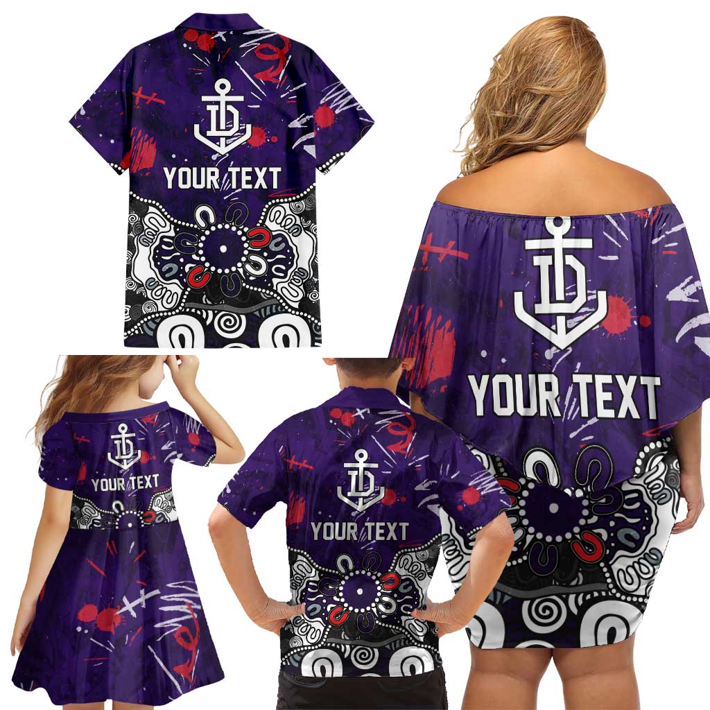 Personalized Fremantle Dockers Family Matching Off Shoulder Short Dress and Hawaiian Shirt Aboriginal Dot Painting Graffiti Style
