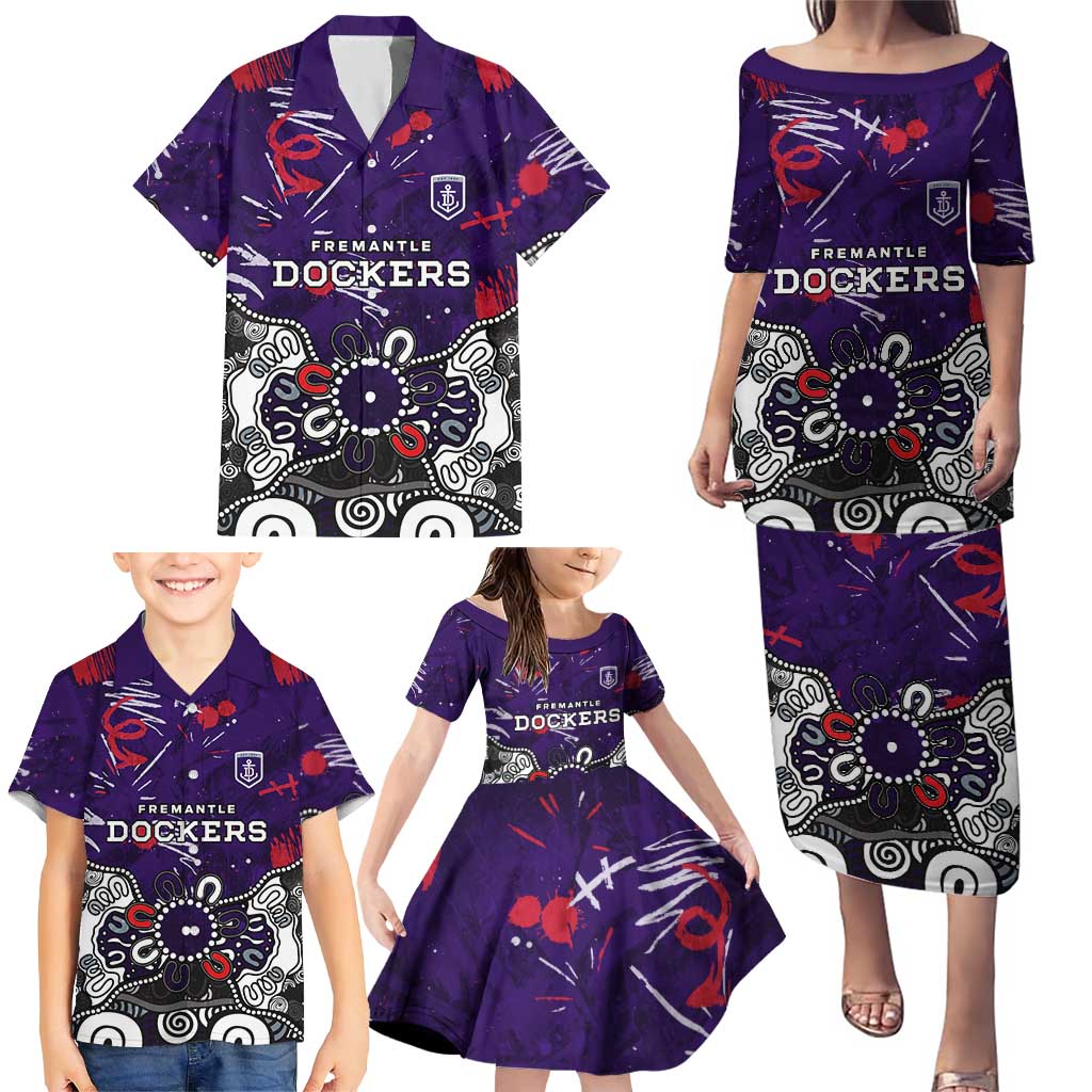 Personalized Fremantle Dockers Family Matching Puletasi and Hawaiian Shirt Aboriginal Dot Painting Graffiti Style
