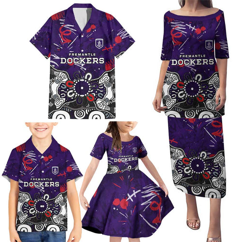 Personalized Fremantle Dockers Family Matching Puletasi and Hawaiian Shirt Aboriginal Dot Painting Graffiti Style