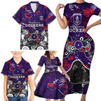 Personalized Fremantle Dockers Family Matching Short Sleeve Bodycon Dress and Hawaiian Shirt Aboriginal Dot Painting Graffiti Style