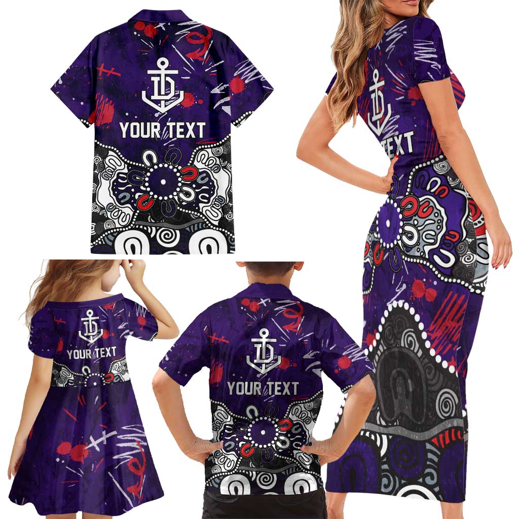 Personalized Fremantle Dockers Family Matching Short Sleeve Bodycon Dress and Hawaiian Shirt Aboriginal Dot Painting Graffiti Style
