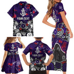 Personalized Fremantle Dockers Family Matching Short Sleeve Bodycon Dress and Hawaiian Shirt Aboriginal Dot Painting Graffiti Style