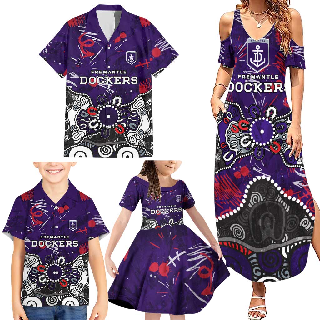 Personalized Fremantle Dockers Family Matching Summer Maxi Dress and Hawaiian Shirt Aboriginal Dot Painting Graffiti Style