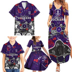 Personalized Fremantle Dockers Family Matching Summer Maxi Dress and Hawaiian Shirt Aboriginal Dot Painting Graffiti Style