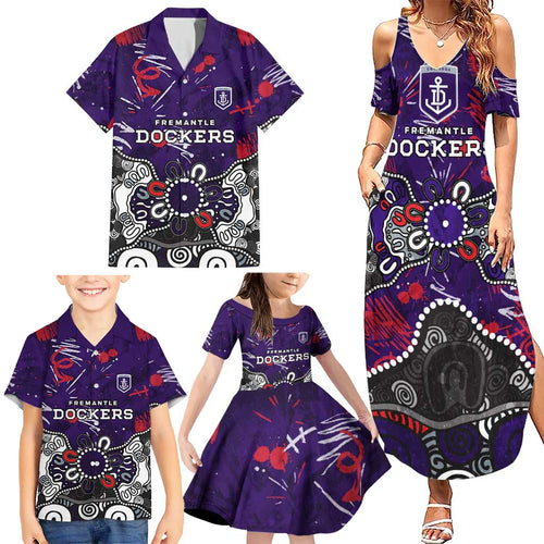 Personalized Fremantle Dockers Family Matching Summer Maxi Dress and Hawaiian Shirt Aboriginal Dot Painting Graffiti Style