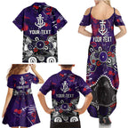 Personalized Fremantle Dockers Family Matching Summer Maxi Dress and Hawaiian Shirt Aboriginal Dot Painting Graffiti Style