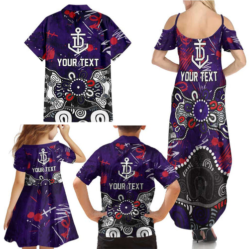 Personalized Fremantle Dockers Family Matching Summer Maxi Dress and Hawaiian Shirt Aboriginal Dot Painting Graffiti Style