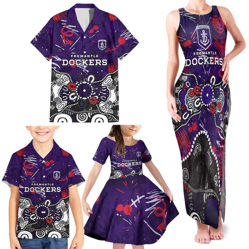 Personalized Fremantle Dockers Family Matching Tank Maxi Dress and Hawaiian Shirt Aboriginal Dot Painting Graffiti Style