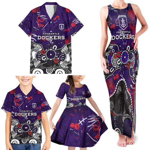 Personalized Fremantle Dockers Family Matching Tank Maxi Dress and Hawaiian Shirt Aboriginal Dot Painting Graffiti Style
