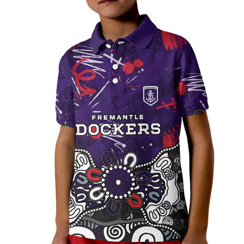 Personalized Fremantle Dockers Kid Polo Shirt Aboriginal Dot Painting Graffiti Style