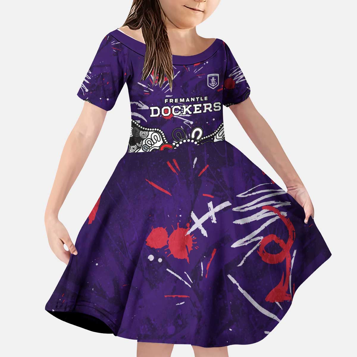 Personalized Fremantle Dockers Kid Short Sleeve Dress Aboriginal Dot Painting Graffiti Style