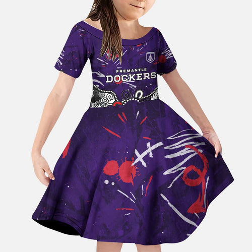 Personalized Fremantle Dockers Kid Short Sleeve Dress Aboriginal Dot Painting Graffiti Style