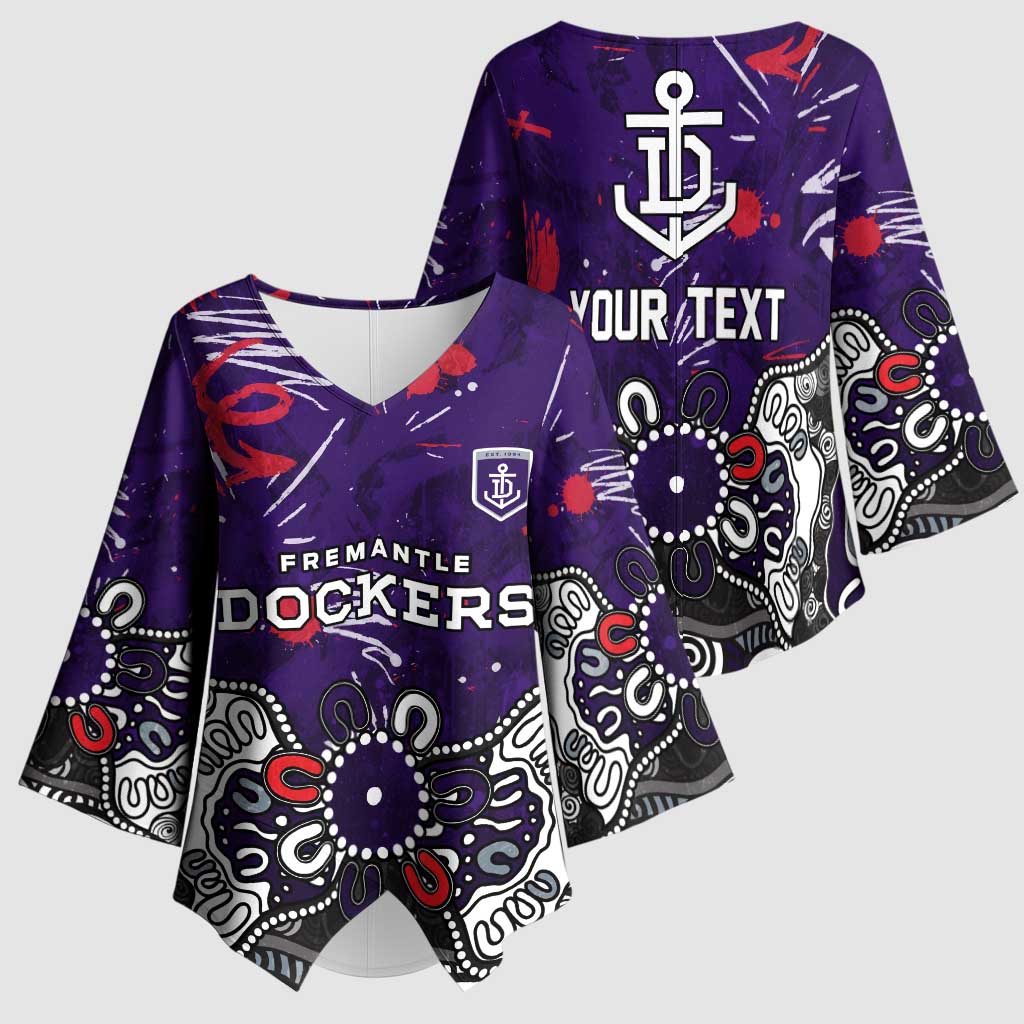 Personalized Fremantle Dockers Kimono Sleeve Blouse Aboriginal Dot Painting Graffiti Style