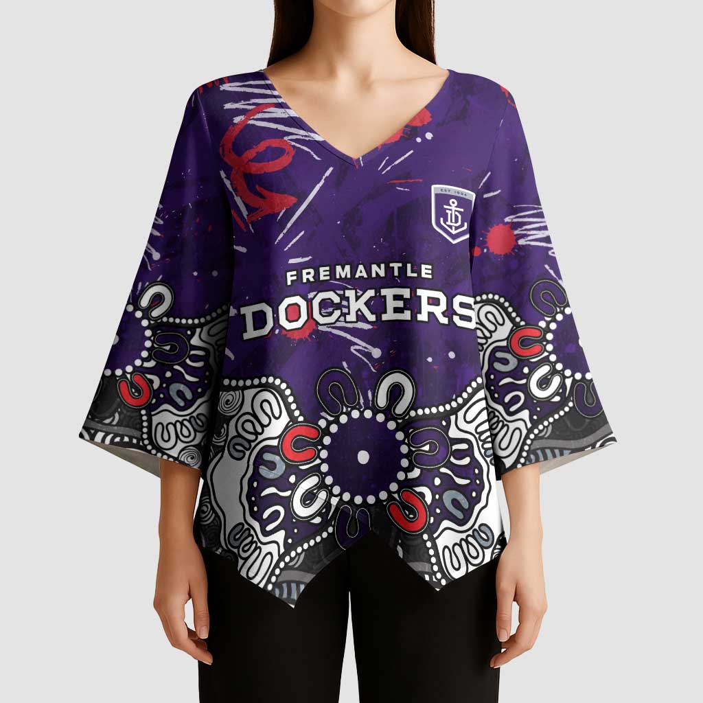 Personalized Fremantle Dockers Kimono Sleeve Blouse Aboriginal Dot Painting Graffiti Style