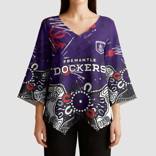 Personalized Fremantle Dockers Kimono Sleeve Blouse Aboriginal Dot Painting Graffiti Style