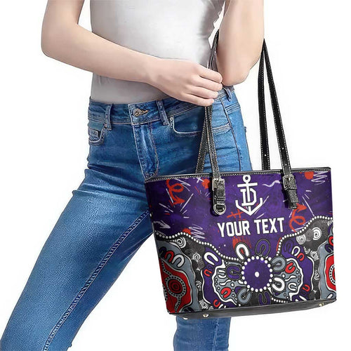 Personalized Fremantle Dockers Leather Tote Bag Aboriginal Dot Painting Graffiti Style
