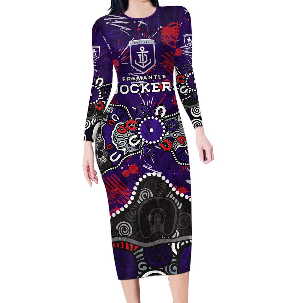 Personalized Fremantle Dockers Long Sleeve Bodycon Dress Aboriginal Dot Painting Graffiti Style