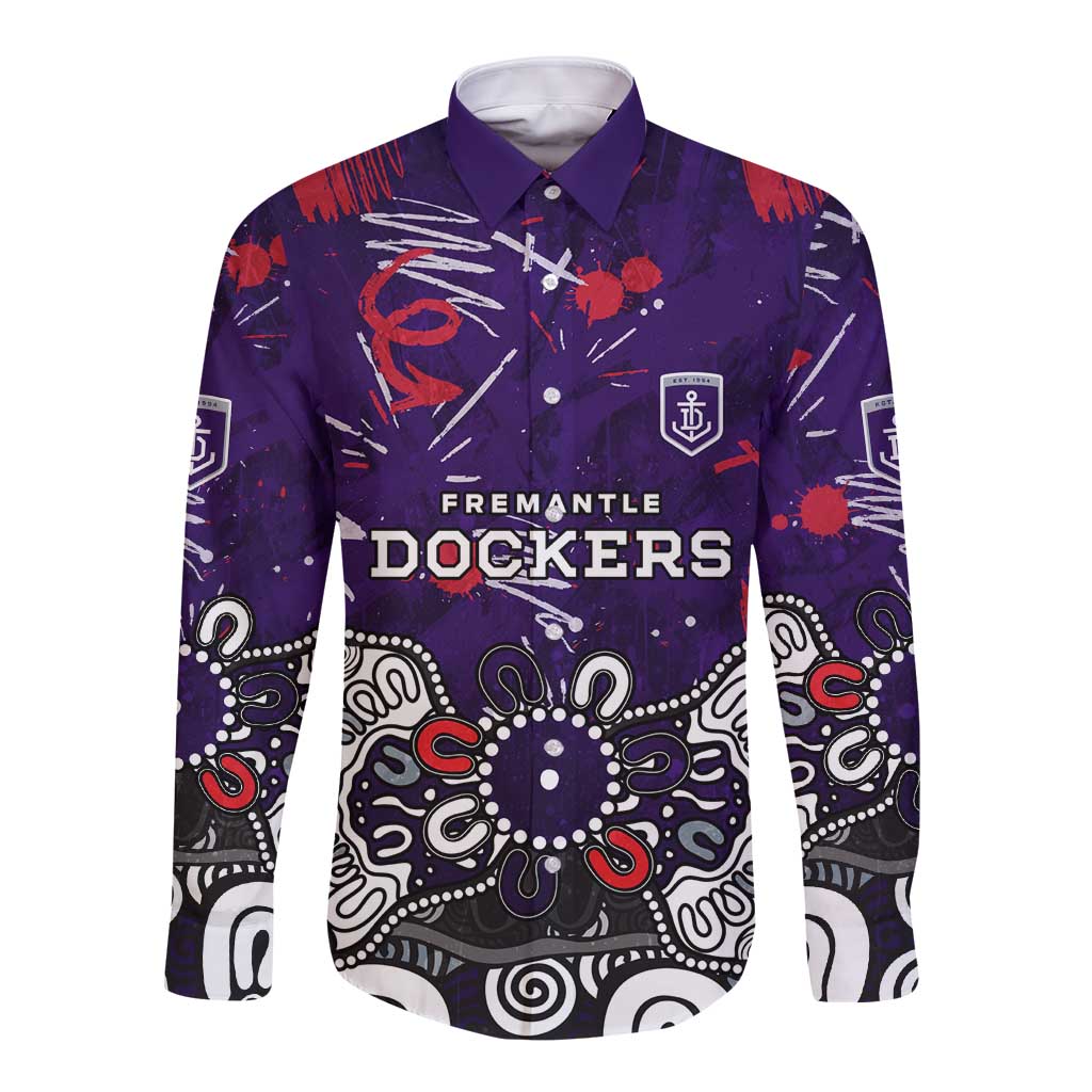 Personalized Fremantle Dockers Long Sleeve Button Shirt Aboriginal Dot Painting Graffiti Style