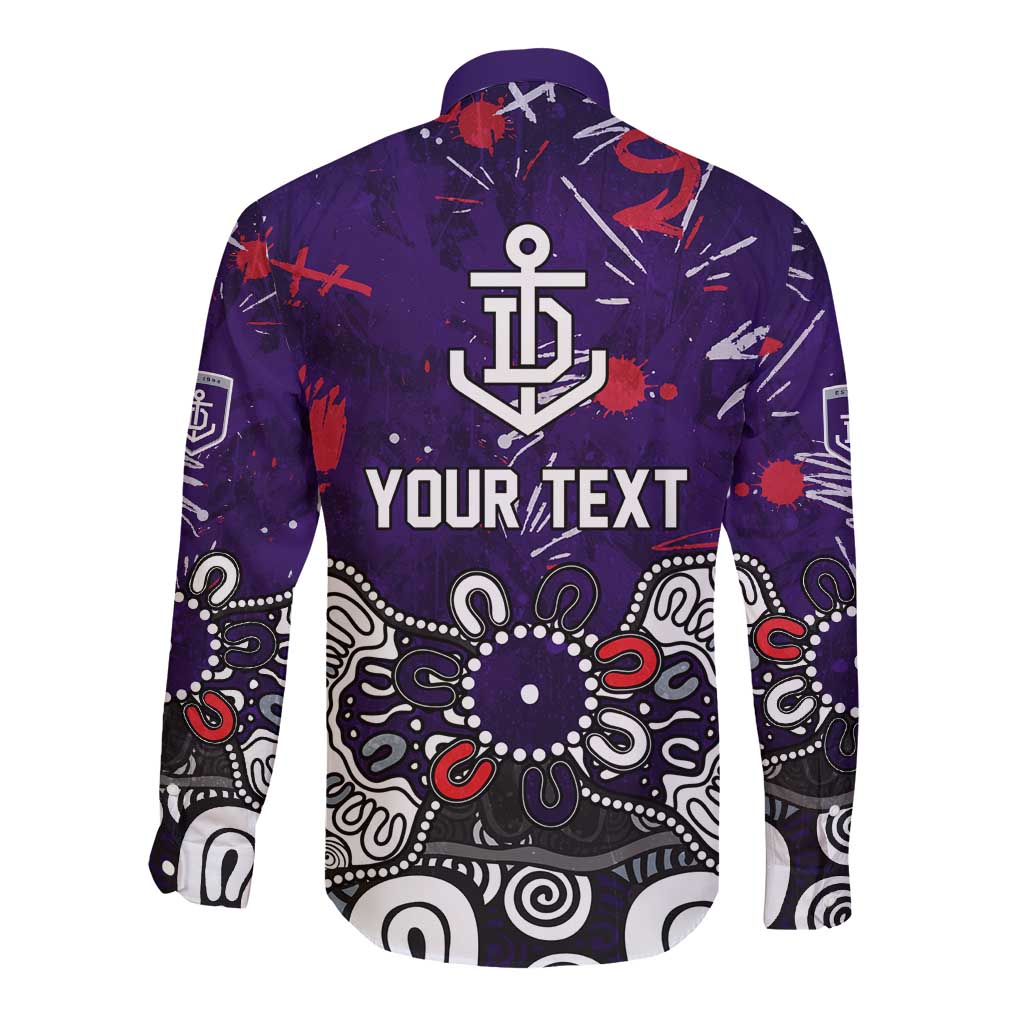 Personalized Fremantle Dockers Long Sleeve Button Shirt Aboriginal Dot Painting Graffiti Style