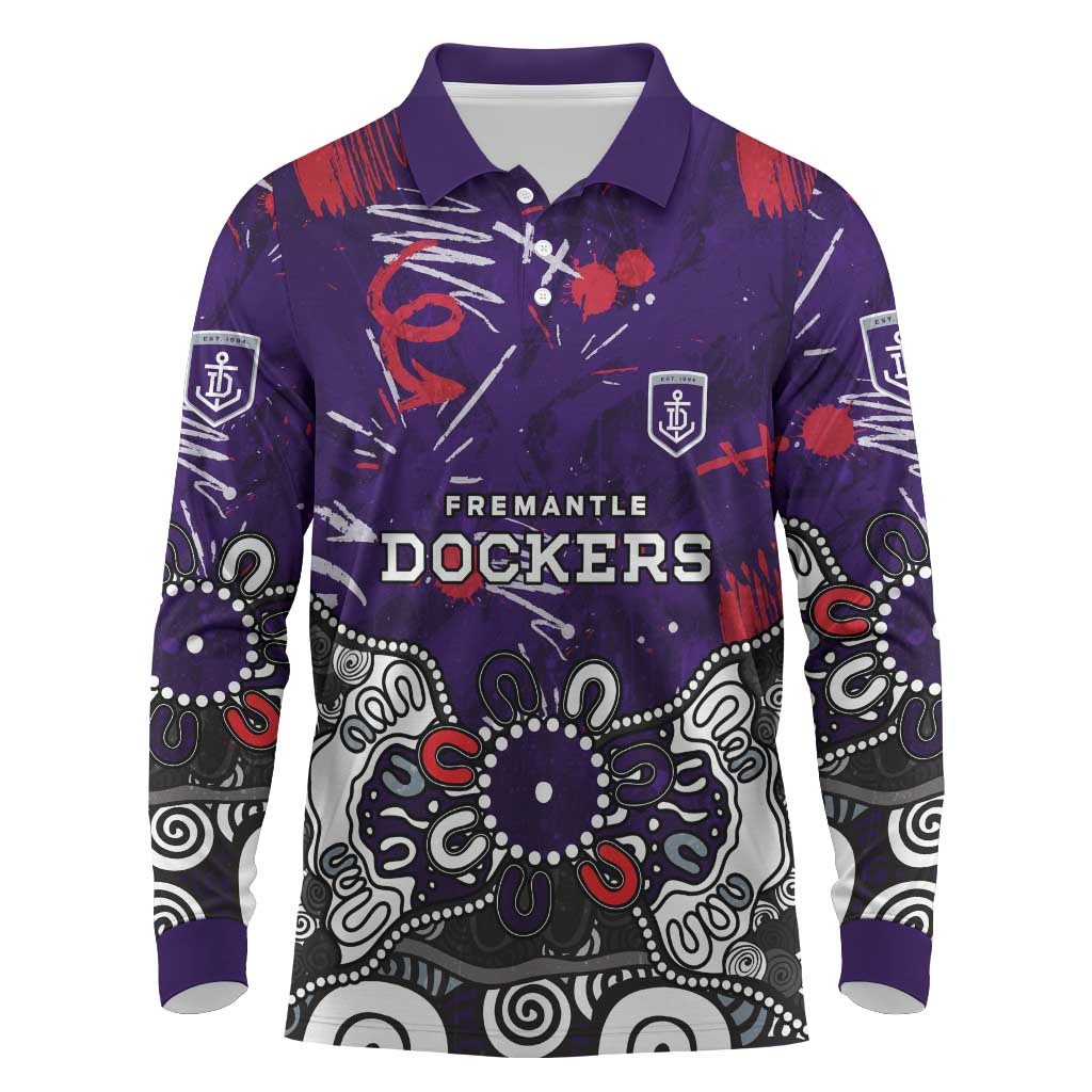 Personalized Fremantle Dockers Long Sleeve Polo Shirt Aboriginal Dot Painting Graffiti Style