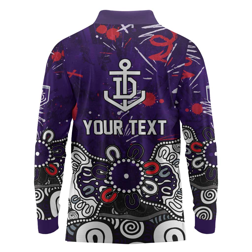 Personalized Fremantle Dockers Long Sleeve Polo Shirt Aboriginal Dot Painting Graffiti Style