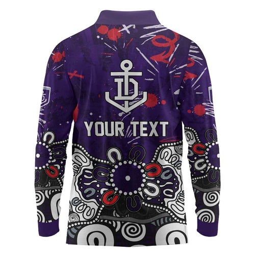 Personalized Fremantle Dockers Long Sleeve Polo Shirt Aboriginal Dot Painting Graffiti Style