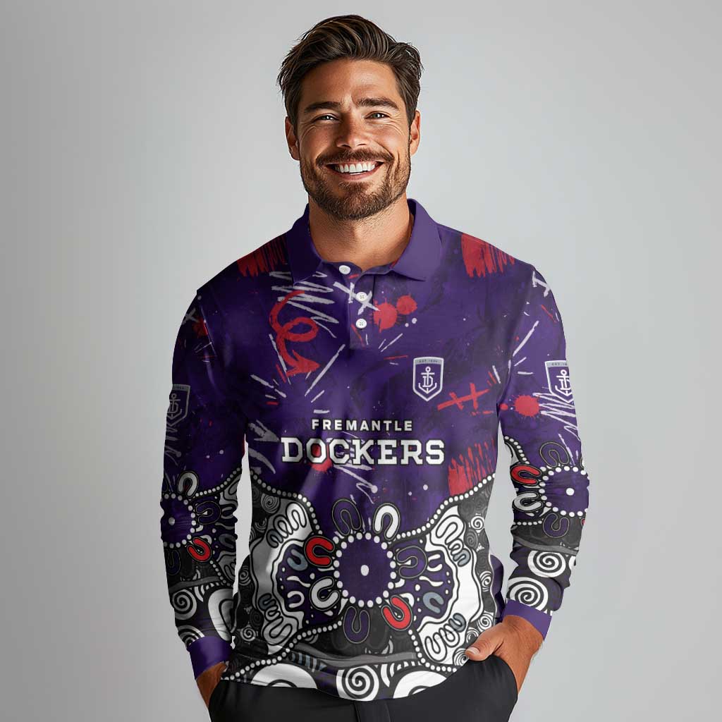 Personalized Fremantle Dockers Long Sleeve Polo Shirt Aboriginal Dot Painting Graffiti Style
