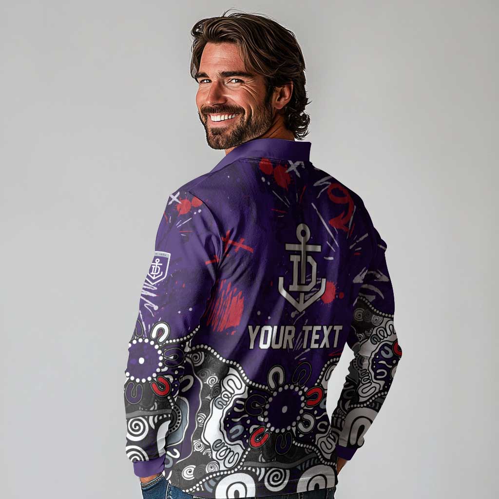 Personalized Fremantle Dockers Long Sleeve Polo Shirt Aboriginal Dot Painting Graffiti Style