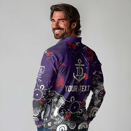 Personalized Fremantle Dockers Long Sleeve Polo Shirt Aboriginal Dot Painting Graffiti Style