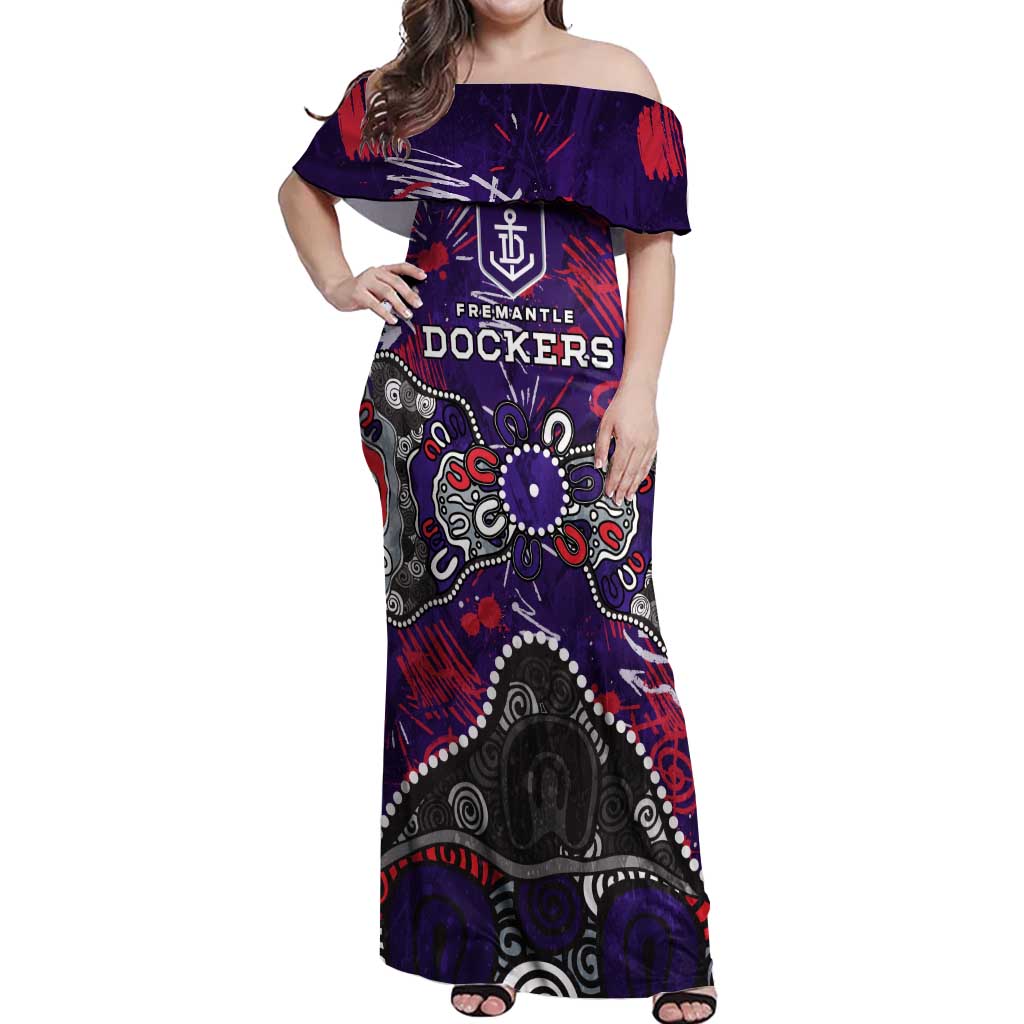 Personalized Fremantle Dockers Off Shoulder Maxi Dress Aboriginal Dot Painting Graffiti Style